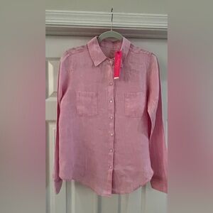 Lilly Pulitzer Sea View Light Pink Linen Shirt size small NWT